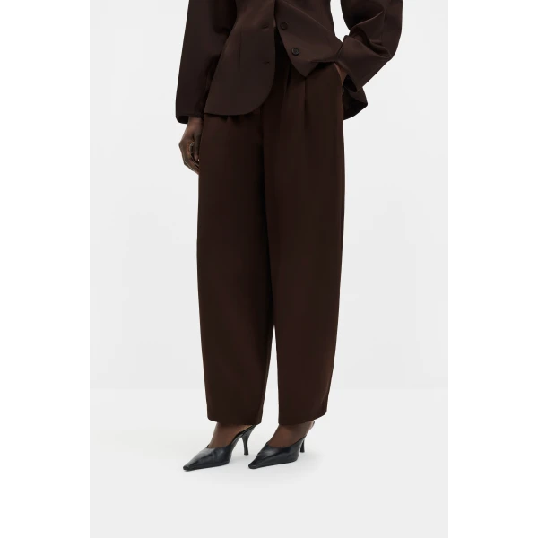 By Malina Smilla Satin Trousers in Dark Brown | Pants | Coveti