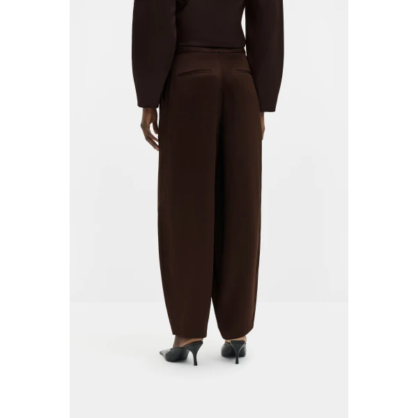 By Malina Smilla Satin Trousers in Dark Brown | Pants | Coveti