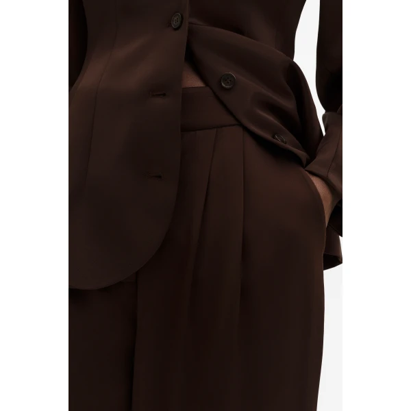 By Malina Smilla Satin Trousers in Dark Brown | Pants | Coveti