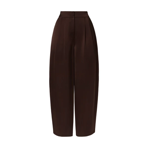 By Malina Smilla Satin Trousers in Dark Brown | Pants | Coveti