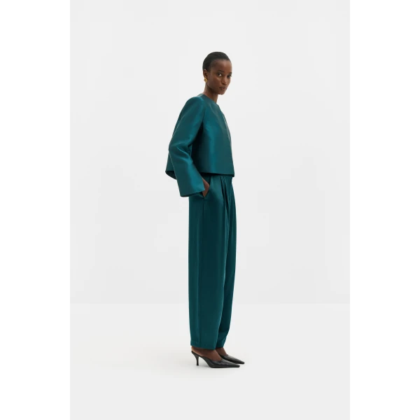 By Malina Smilla Satin Trousers in Teal | Pants | Coveti