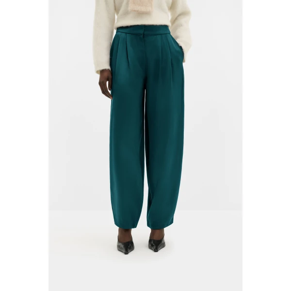 By Malina Smilla Satin Trousers in Teal | Pants | Coveti