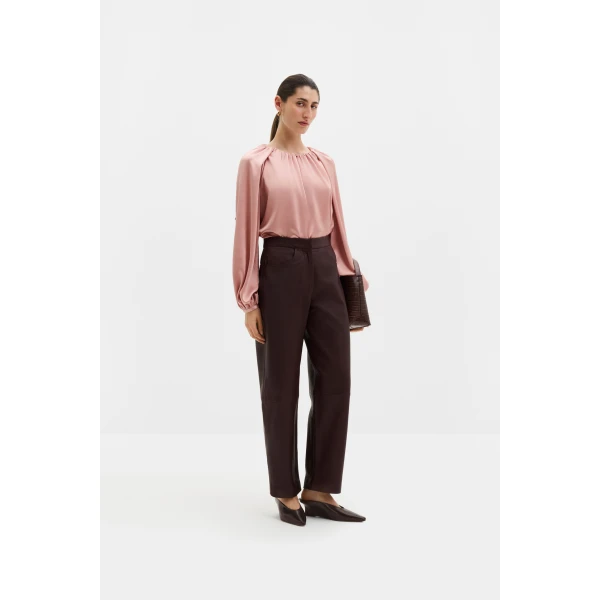 By Malina Sophie Button Detail Gathered Blouse in Soft Pink | Blouse | Coveti