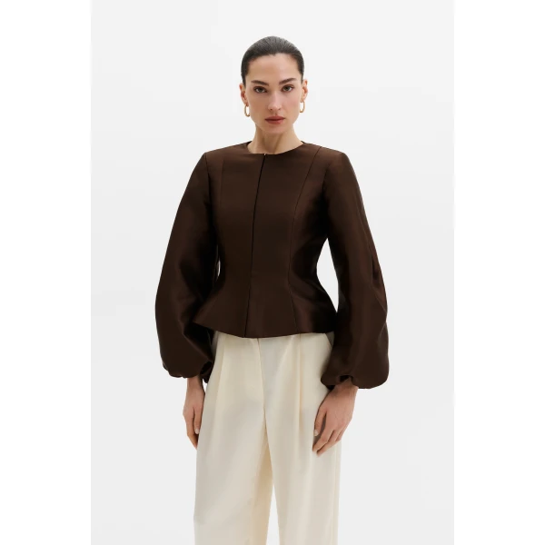 By Malina Vendela Blouse in Dark Brown | Blouse | Coveti