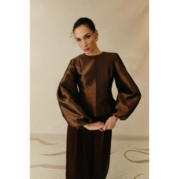 By Malina Vendela Blouse in Dark Brown | Blouse | Coveti