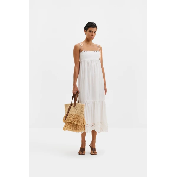 By Malina Vilda Midi Dress in White | Midi Dresses | Coveti