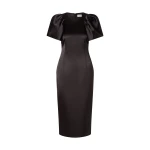 By Malina Zindy Fitted Pouf Sleeve Midi Dress in Black | Midi Dresses | Coveti