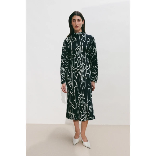 By Malina Zora Long Sleeve Midi Dress in Black Marble | Midi Dresses | Coveti