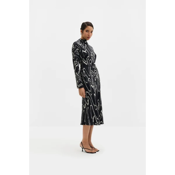 By Malina Zora Long Sleeve Midi Dress in Black Marble | Midi Dresses | Coveti