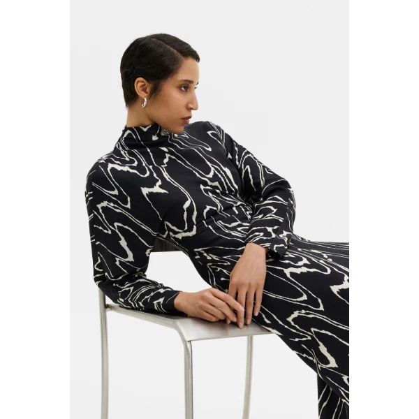 By Malina Zora Long Sleeve Midi Dress in Black Marble | Midi Dresses | Coveti