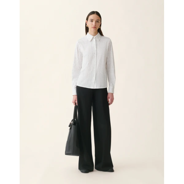 Fabiana Filippi Pinstripes Signature Printed Jersey Shirt in Silk White