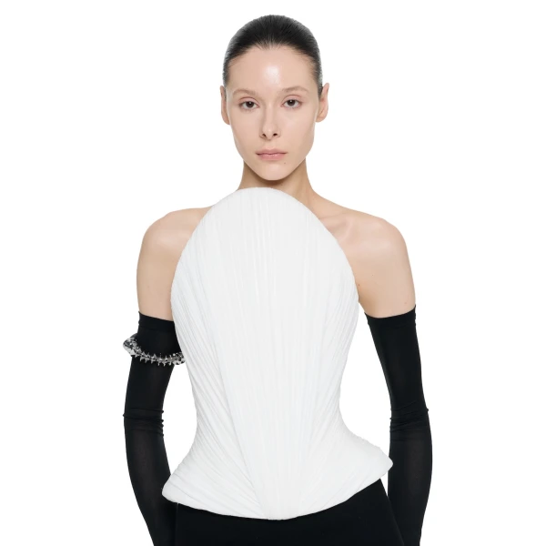 CHATS by C.Dam Grim Corset Top in White | Sleeveless | Coveti