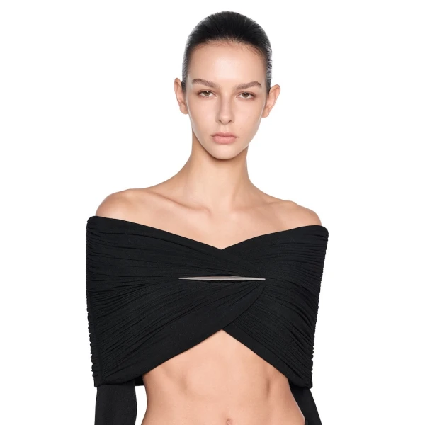 CHATS by C.Dam Hayat Top and Skirt Set in Black, view 6