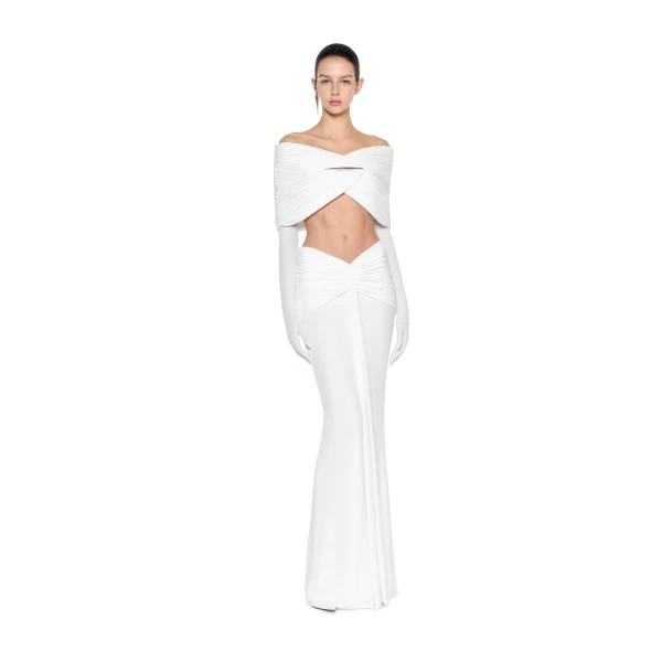 CHATS by C.Dam Hayat Top and Skirt Set in White | Off The Shoulder | Coveti