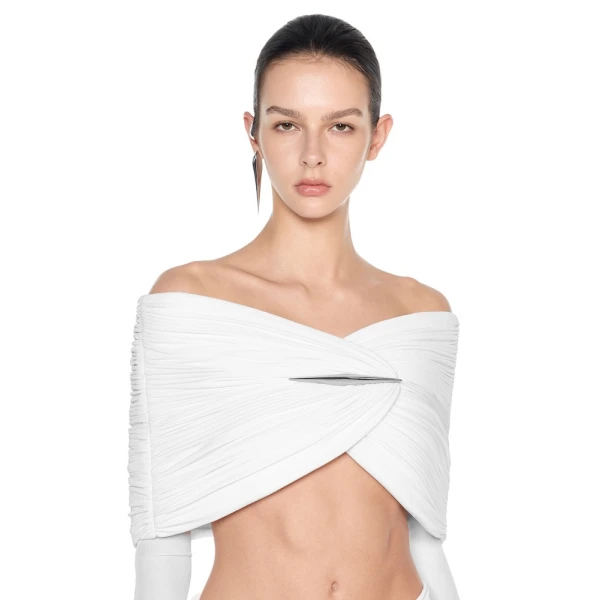 CHATS by C.Dam Hayat Top and Skirt Set in White | Off The Shoulder | Coveti