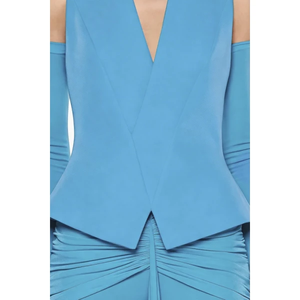CHATS by C.Dam Noura Vest and Skirt Set in Cerulean Blue | Vests | Coveti