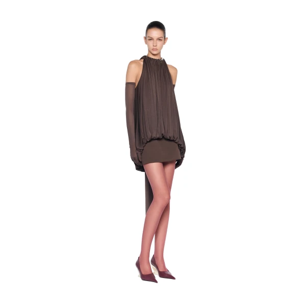CHATS by C.Dam Rosalind Top and Skirt Set in Brown | Sleeveless | Coveti