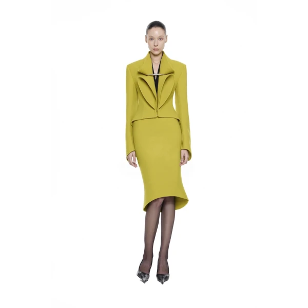 CHATS by C.Dam Sham Skirt in Chartreuse Green | Pencil Skirts | Coveti