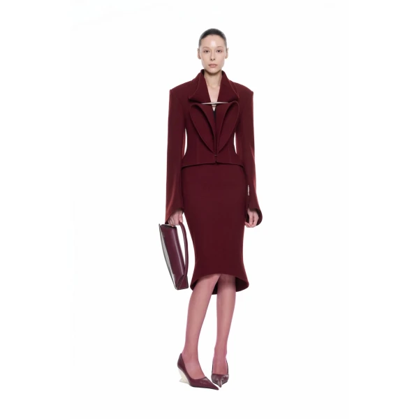 CHATS by C.Dam Sham Skirt in Maroon Red | Pencil Skirts | Coveti