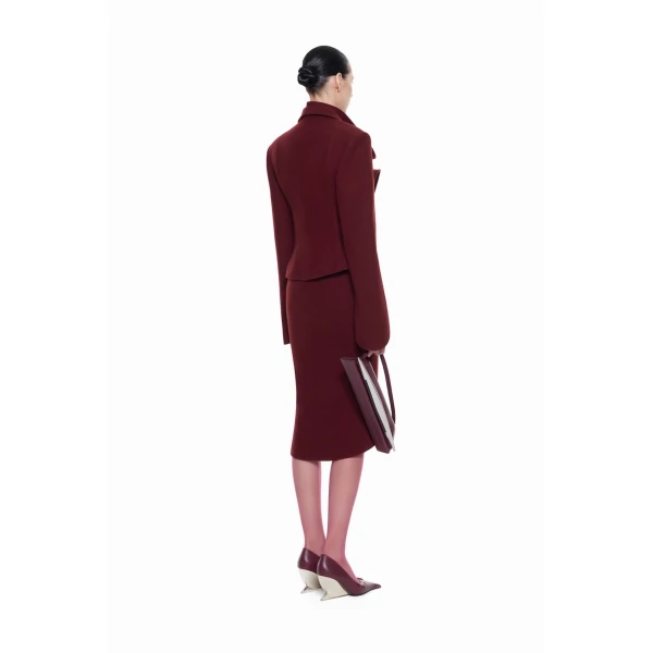CHATS by C.Dam Sham Skirt in Maroon Red | Pencil Skirts | Coveti