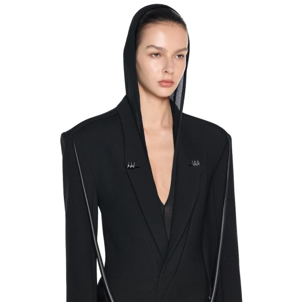 CHATS by C.Dam Vera Coat and Bodysuit Set in Black | Coats | Coveti