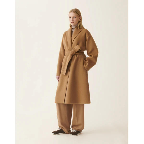 Fabiana Filippi Cashmere Double Robe Coat in Rattan