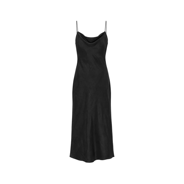 Allegro Satin Bias Midi Dress in Washed Black