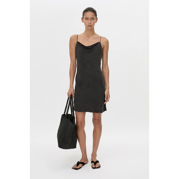 Camilla and Marc Allegro Satin Bias Mini Dress in Washed Black, view 2 | Mini Dresses | Coveti