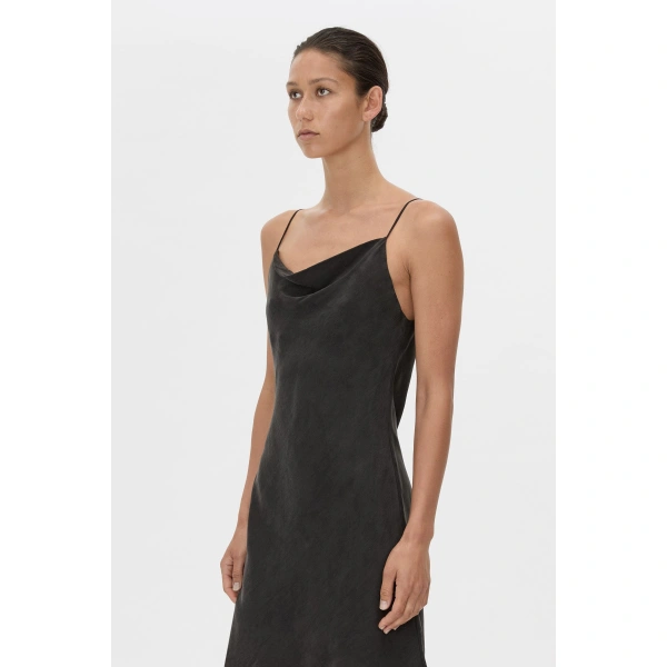 Camilla and Marc Allegro Satin Bias Mini Dress in Washed Black, view 3 | Mini Dresses | Coveti