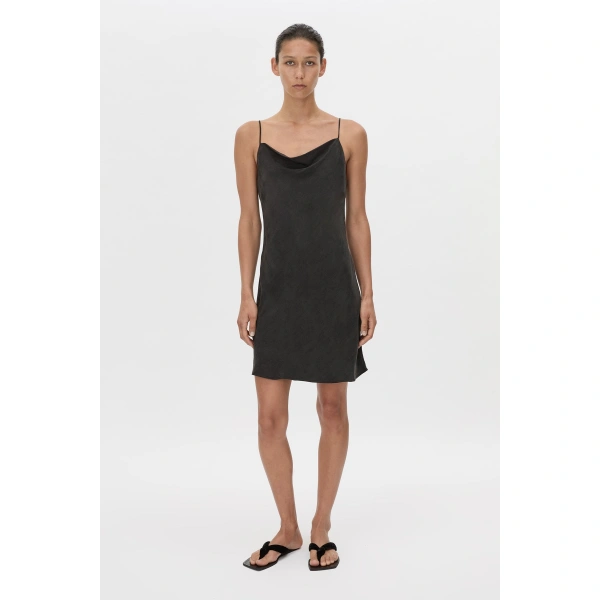 Camilla and Marc Allegro Satin Bias Mini Dress in Washed Black, view 4 | Mini Dresses | Coveti