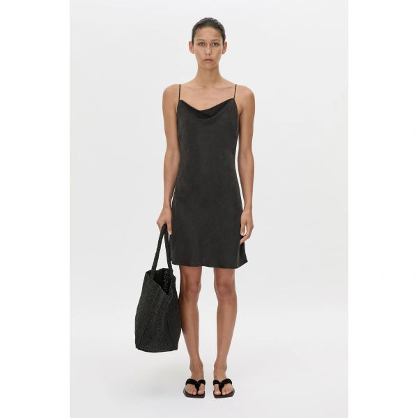 Camilla and Marc Allegro Satin Bias Mini Dress in Washed Black, view 5 | Mini Dresses | Coveti