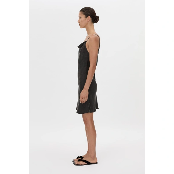 Camilla and Marc Allegro Satin Bias Mini Dress in Washed Black, view 6 | Mini Dresses | Coveti