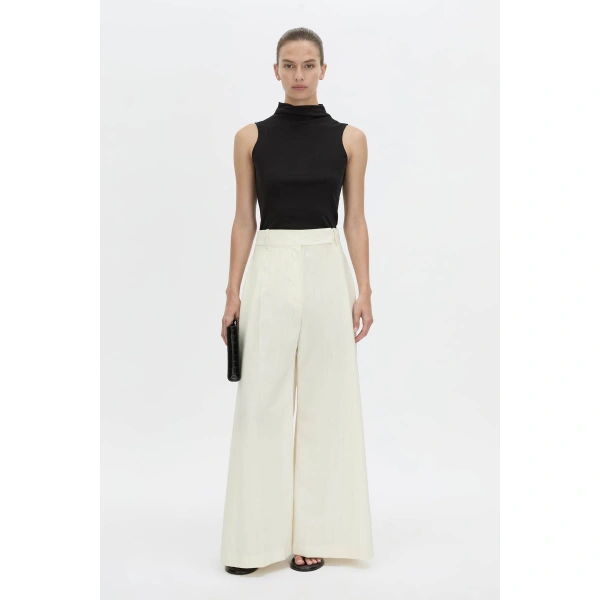 Camilla and Marc Casey Pant in Cream Stripe, view 2 | Wide leg pants | Coveti