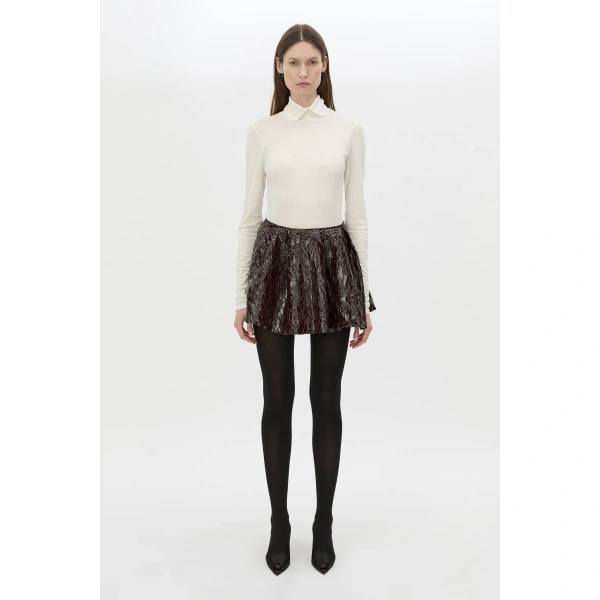 Camilla and Marc Diaz Skirt in Deep Burgundy, view 4 | Mini Skirts | Coveti