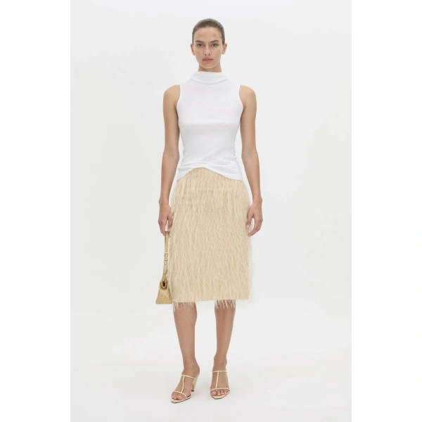 Camilla and Marc Evia Skirt in Golden Beige, view 2 | Midi Skirts | Coveti