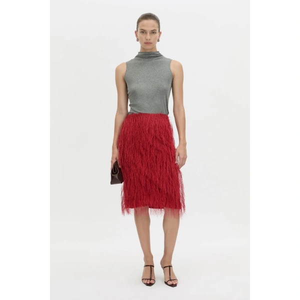 Camilla and Marc Evia Skirt in Lipstick Red, view 2 | Midi Skirts | Coveti