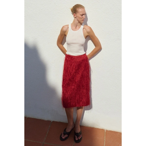 Camilla and Marc Evia Skirt in Lipstick Red, view 4 | Midi Skirts | Coveti