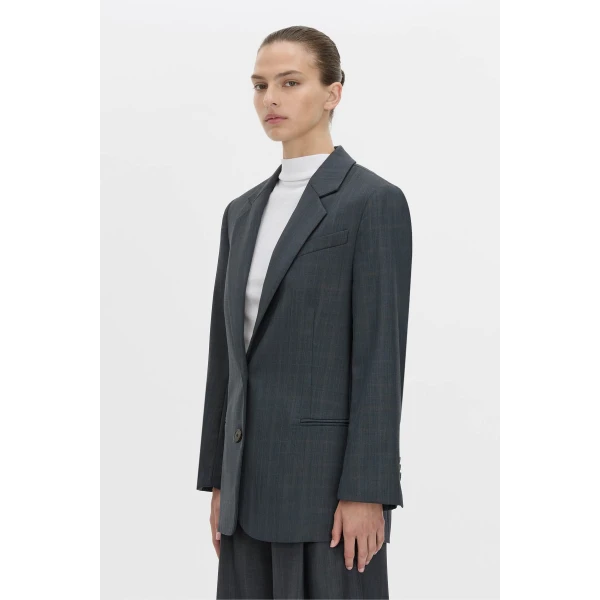Camilla and Marc Ivar Blazer in Navy Chocolate Check, view 3 | Blazers | Coveti
