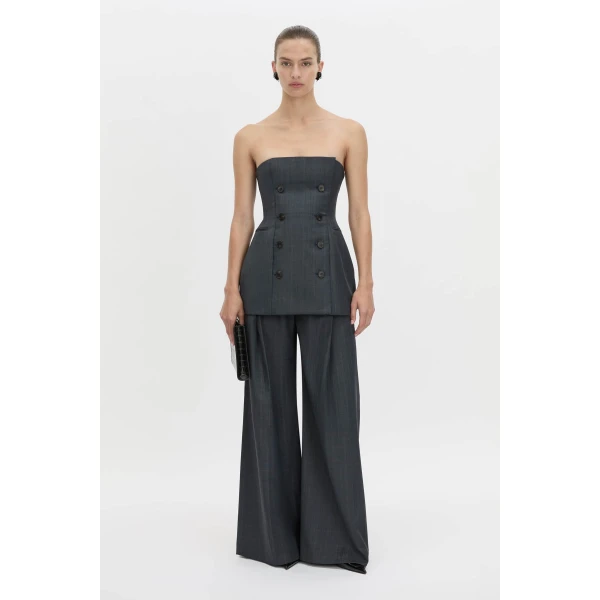 Camilla and Marc Ivar Bodice Top in Navy Chocolate Check, view 2 | Sleeveless | Coveti