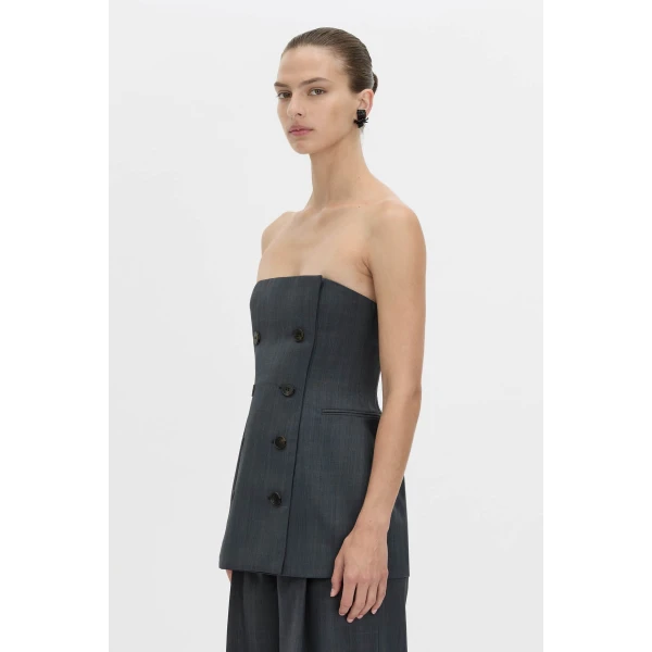 Camilla and Marc Ivar Bodice Top in Navy Chocolate Check, view 3 | Sleeveless | Coveti