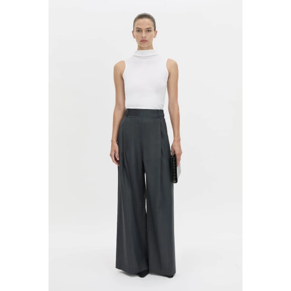 Camilla and Marc Ivar Pant in Navy Chocolate Check, view 2 | Wide leg pants | Coveti