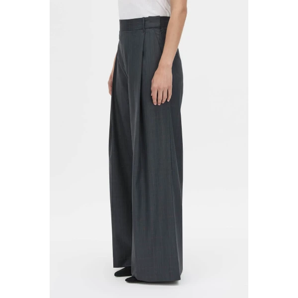Camilla and Marc Ivar Pant in Navy Chocolate Check, view 3 | Wide leg pants | Coveti