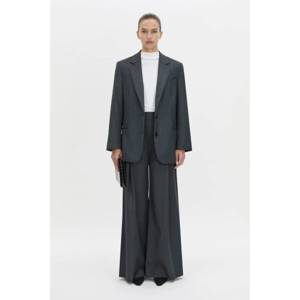 Camilla and Marc Ivar Pant in Navy Chocolate Check, view 4 | Wide leg pants | Coveti