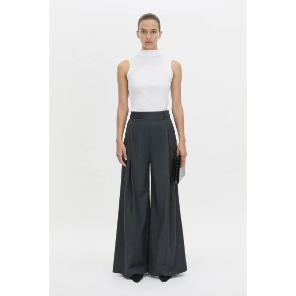 Camilla and Marc Ivar Pant in Navy Chocolate Check, view 5 | Wide leg pants | Coveti