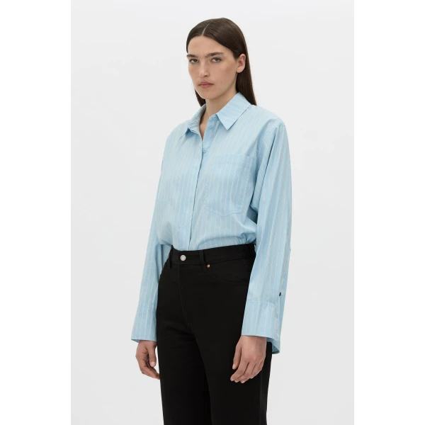 Camilla and Marc Jenie Stripe Shirt in Baby Blue Stripe, view 3 | Shirts | Coveti