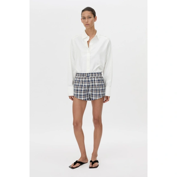 Camilla and Marc Lucente Check Micro Short in Navy Check, view 2 | Shorts | Coveti