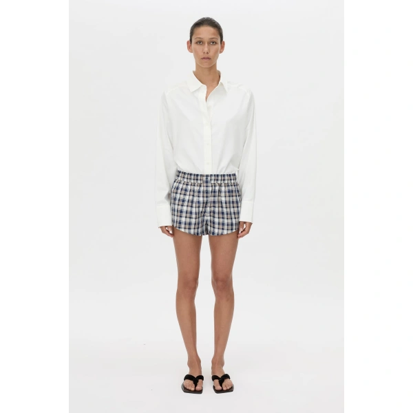 Camilla and Marc Lucente Check Micro Short in Navy Check, view 4 | Shorts | Coveti