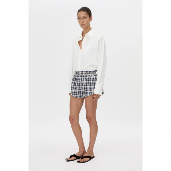 Camilla and Marc Lucente Check Micro Short in Navy Check, view 5 | Shorts | Coveti