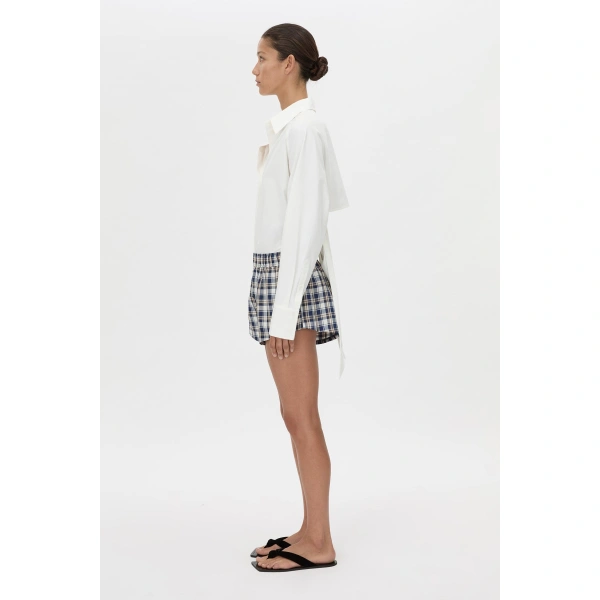 Camilla and Marc Lucente Check Micro Short in Navy Check, view 6 | Shorts | Coveti