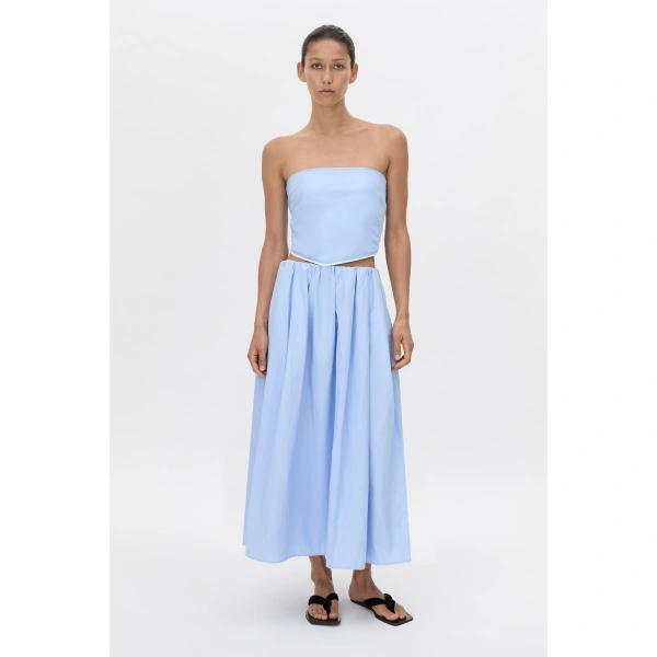 Camilla and Marc Milo Gathered Skirt W/belt in Baby Blue, view 2 | Midi Skirts | Coveti